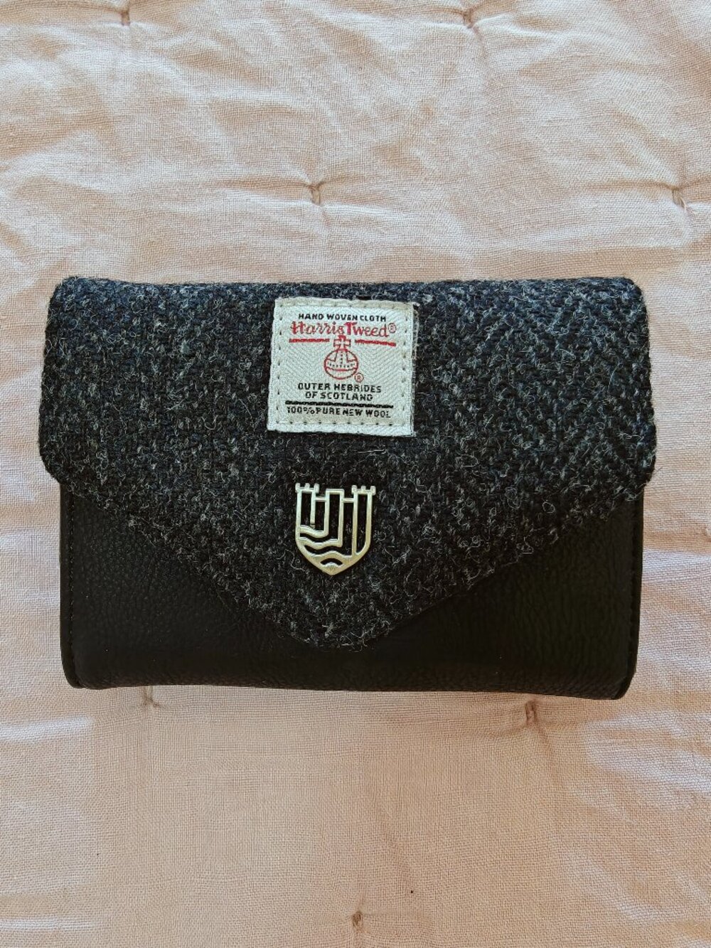 Islander UK Harris Tweed Black Wool Vegan Leather Foldover Wallet